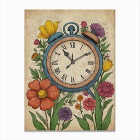 Alarm Clock With Flowers Canvas Print