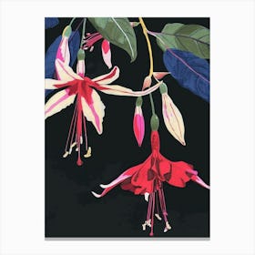 Neon Flowers On Black Fuchsia 4 Canvas Print
