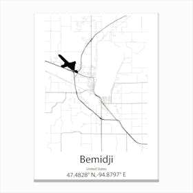 Bemidji,United States Minimalist Map 1 Canvas Print