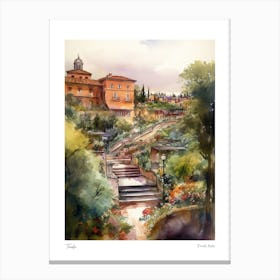 Tivoli, Italy 3 Watercolour Travel Poster Canvas Print