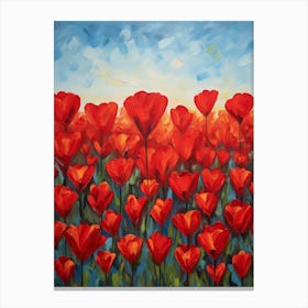 Red Flowers Field Oil Painting Valentine Canvas Print