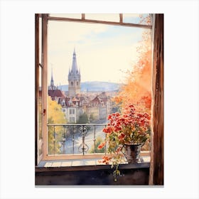 Window View Of Bern Switzerland In Autumn Fall, Watercolour 2 Canvas Print