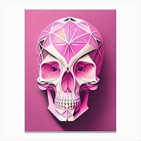 Skull With Geometric Designs 2 Pink Line Drawing Canvas Print