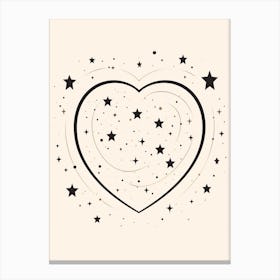 Cute Star Heart Beige & Black Canvas Print