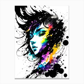 Girl With Colorful Paint Splatters Canvas Print
