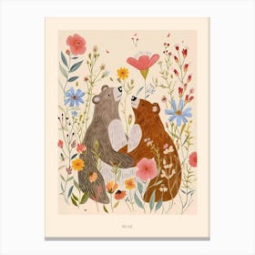 Folksy Floral Animal Drawing Bear 8 Poster Canvas Print