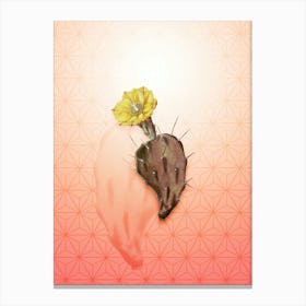 One Spined Opuntia Flower Vintage Botanical in Peach Fuzz Asanoha Star Pattern n.0295 Canvas Print