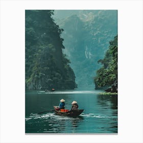 Two People In A Boat On A Lake Canvas Print