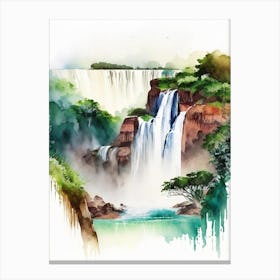 Iguacu Falls Of The North, Brazil Water Colour  (1) Canvas Print