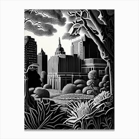 Indianapolis Museum Of Art, Usa Linocut Black And White Vintage Canvas Print