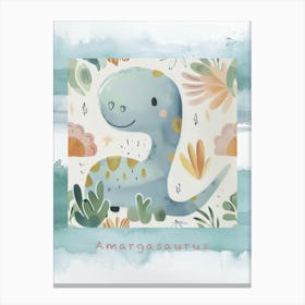 Cute Muted Pastel Amargasaurus Dinosaur 2 Poster Canvas Print