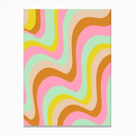 70s Abstract Candy Wavy Line Shapes in Mint Green and Pink Pastel Canvas Print