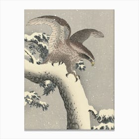 Japanese Ukiyo-E Hawk In Snow Canvas Print