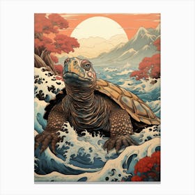 Turtle Animal Drawing In The Style Of Ukiyo E 4 Canvas Print
