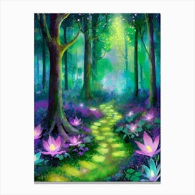 Enchanted Forest With Bioluminescent Plants Canvas Print