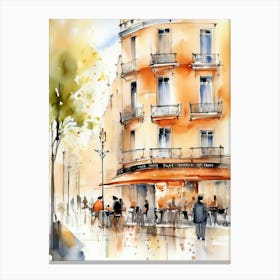 Watercolor Of A Cafe In Paris 7 Canvas Print
