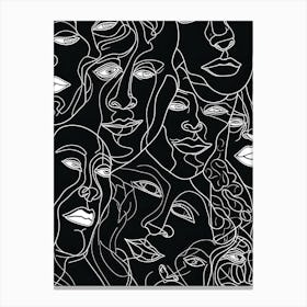 Faces In Black And White Line Art 1 Canvas Print