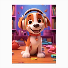 Dog With Headphones Canvas Print