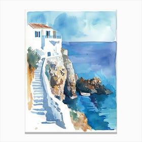 Watercolor Of A House By The Sea Canvas Print