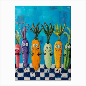 Vegetable Friends Blue Checkered Tile Canvas Print