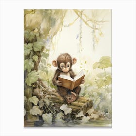Monkey Painting Reading Watercolour 4 Canvas Print