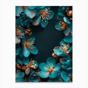 Blue Flowers On Black Background Canvas Print