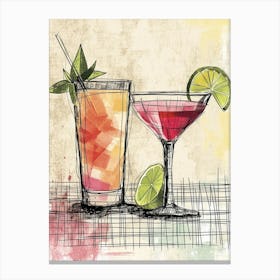Chic Linework Cocktails Canvas Print