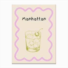Manhattan Cocktail Doodle Poster Lilac & Green Canvas Print