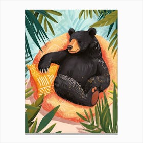 American Black Bear Relaxing In A Hot Spring Storybook Illustration 2 Canvas Print