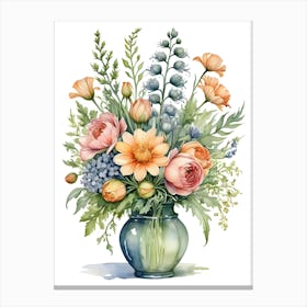 Watercolor Flowers In A Vase 12 Canvas Print