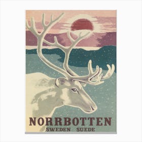 Norrbotten Sweden Reindeer Vintage Travel Poster Canvas Print