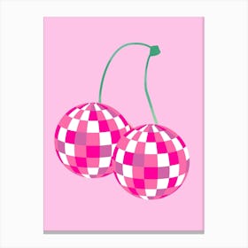 Cherries On A Pink Background Canvas Print