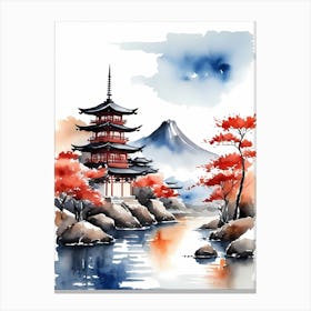 Watercolor Japanese Landscape Painting (26) Canvas Print