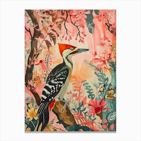 Floral Animal Painting Woodpecker 1 Canvas Print