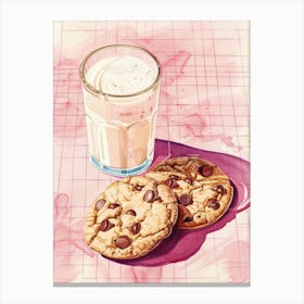Pink Breakfast Food Milk And Chocolate Cookies 3 Canvas Print