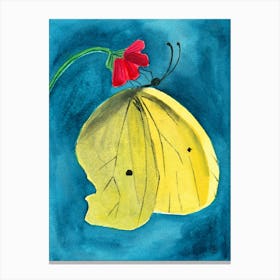 Yellow Butterfly - yellow teal red vertical Canvas Print