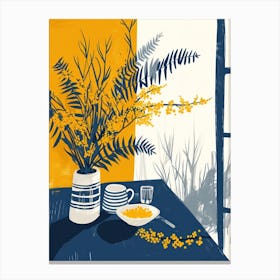 Mimosa Flowers On A Table   Contemporary Illustration 3 Canvas Print