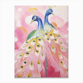 Pink Ethereal Bird Painting Peacock 2 Canvas Print