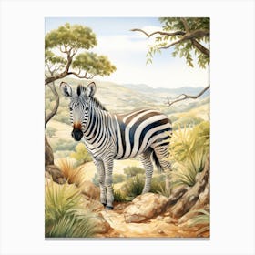 Storybook Animal Watercolour Zebra 1 Canvas Print