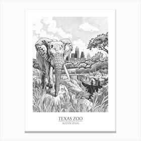 Zoo Austin Texas Black And White Drawing 2 Poster Canvas Print