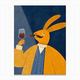 Hare Rabbit With A Glass Of Wine Canvas Print