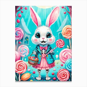Cute Skeleton Rabbit With Candies Painting (22) Canvas Print