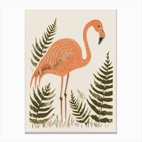 Lesser Flamingo And Ferns Minimalist Illustration 1 Canvas Print