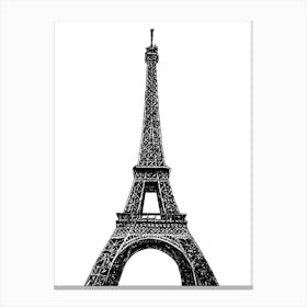 Black and White Illustration of the Eiffel Tower, Paris Canvas Print