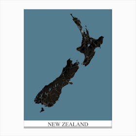 New Zealand Black Blue Map Canvas Print