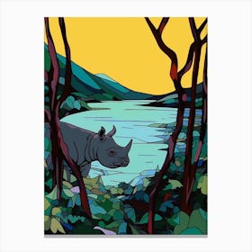 Geometric Rhino Line Illustration By The River 4 Canvas Print