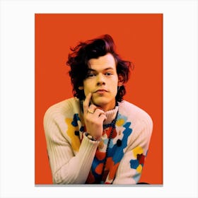 Harry Styles Portrait Red And Pink 1 Canvas Print