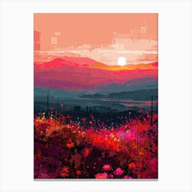 Sunset In The Mountains | Pixel Art Series 6 Canvas Print