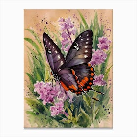 Butterfly On Purple Flowers Canvas Print