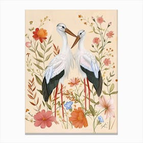Folksy Floral Animal Drawing Crane 2 Canvas Print